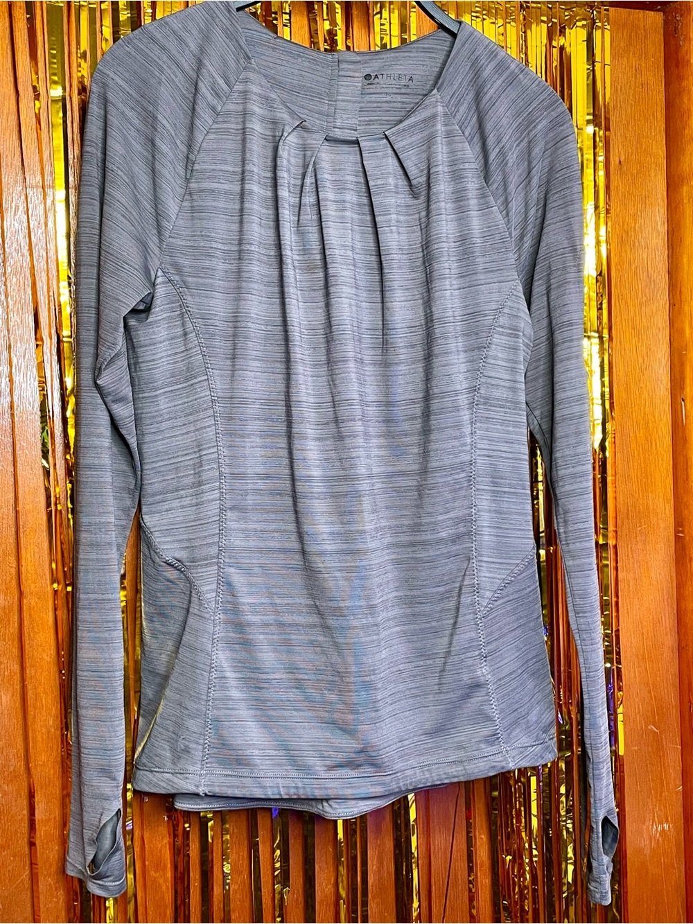 Athleta Heather Gray Pleat-Front Long Sleeve Top